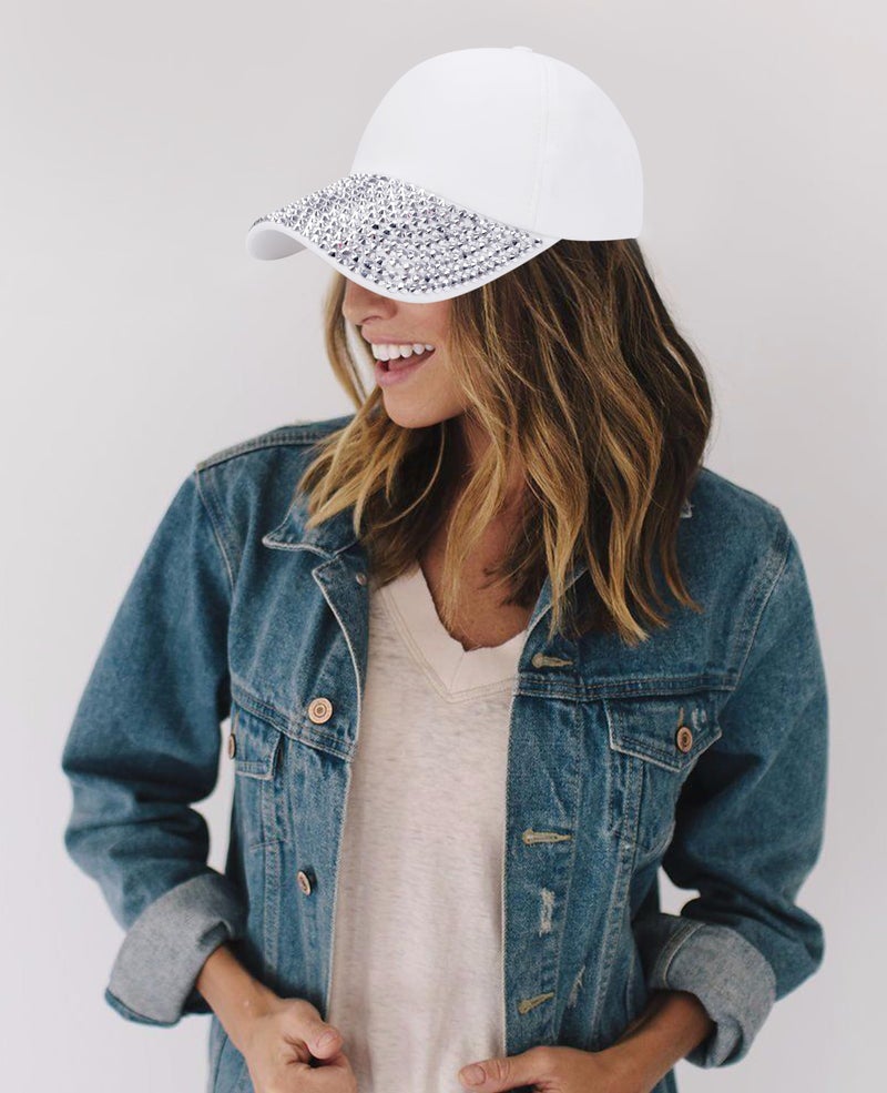 Ztl Womens Studded Rhinestone Baseball Cap Dad Trucker Hat Sparkle Bling Sun Hat A - White - Image 3